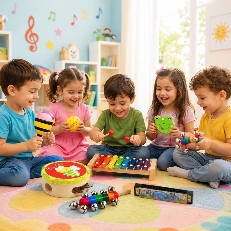 Teacher guiding children at a table